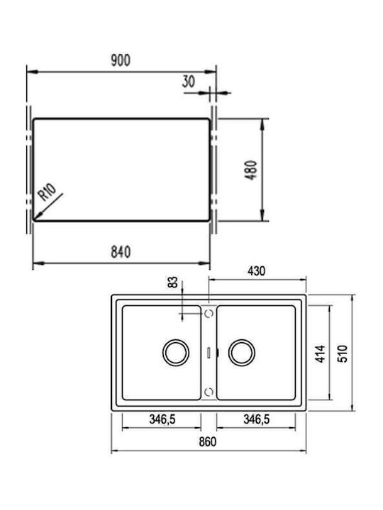 Teka Stone 90 B-TG 2B Ένθετος Νεροχύτης από Συνθετικό Γρανίτη Μ51xΠ20cm Topaz Beige