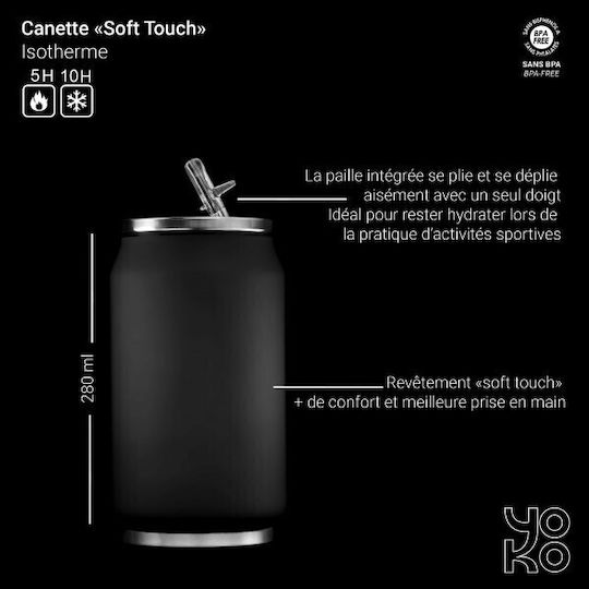 Yoko Design Ποτήρι Θερμός Ανοξείδωτο BPA Free 280ml Μαύρο