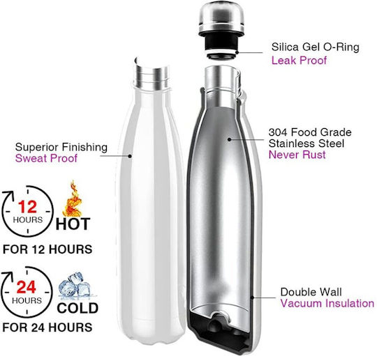 Koupakoupa Recyclable Bottle Thermos Stainless Steel BPA Free 500ml White