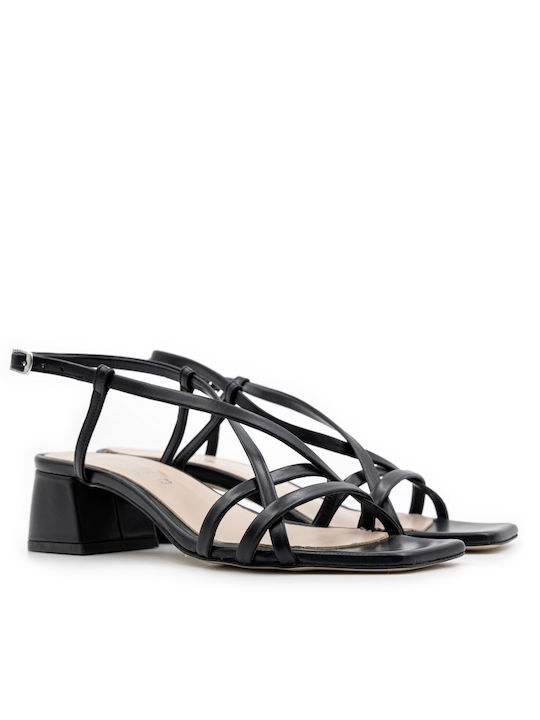 Fardoulis Leder Damen Sandalen in Schwarz Farbe