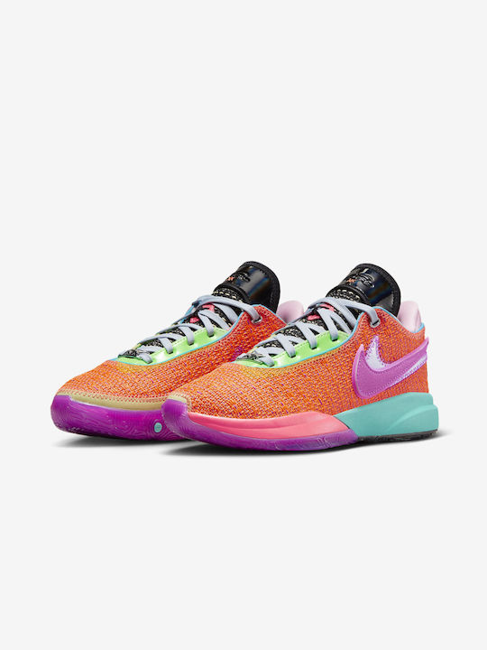 Nike LeBron 20 Нисък Баскетболни обувки Total Orange Vivid Purple Green Strike Hot Punch