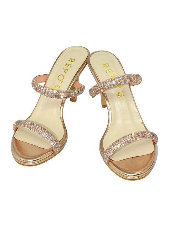 Leder Sandalen mit Strass Gold