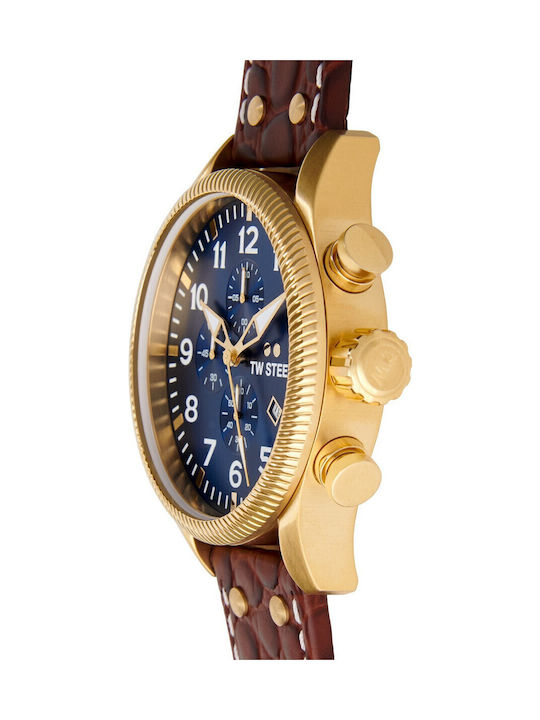 TW Steel Ceas Barbati 48mm Cronograf Baterie cu Curea din Piele Maro