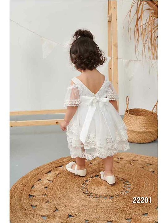 Bonito Baby White Baptism Clothing Set with Hair Accessories & Dress made of Tulle 2pcs