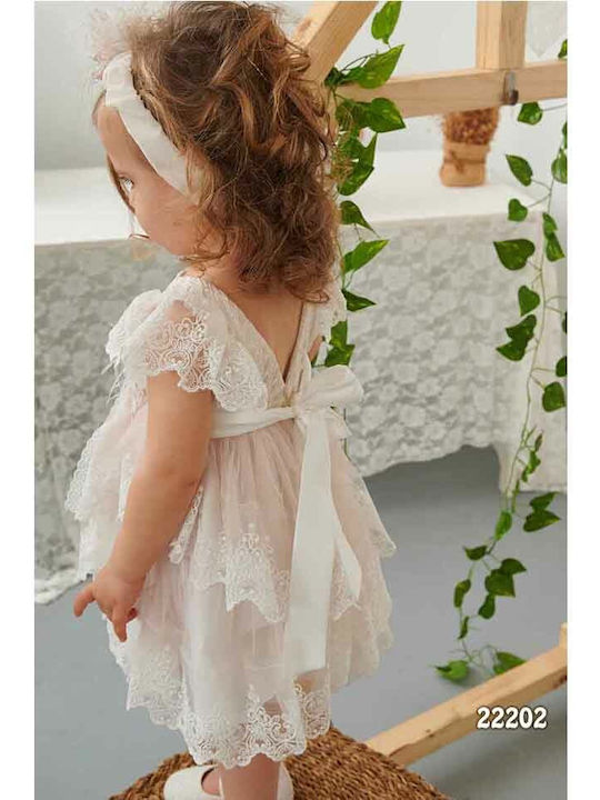 Bonito Baby White Baptism Clothing Set with Hair Accessories & Dress made of Tulle 2pcs
