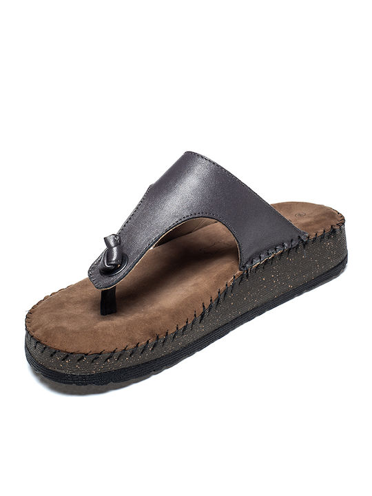 Leather Women's Flat Sandals in Silver Color