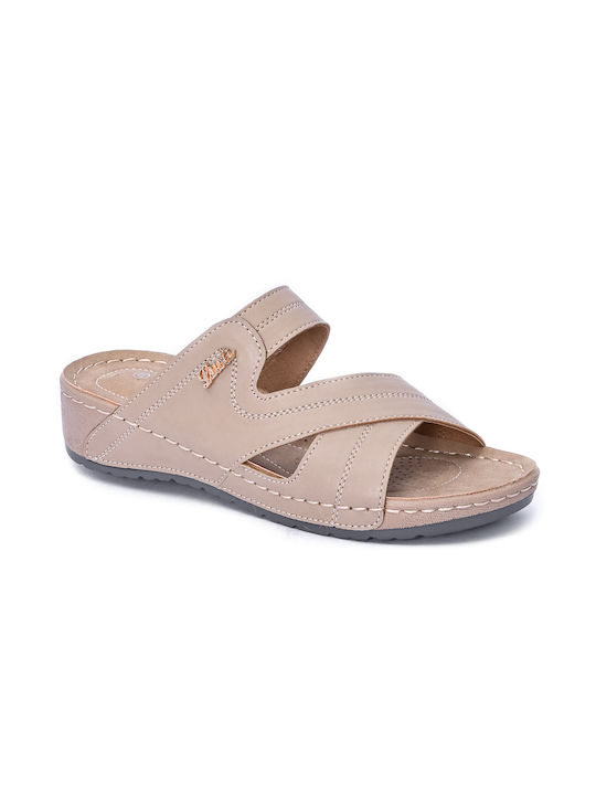 Voi & Noi Women's Flat Sandals in Beige Color