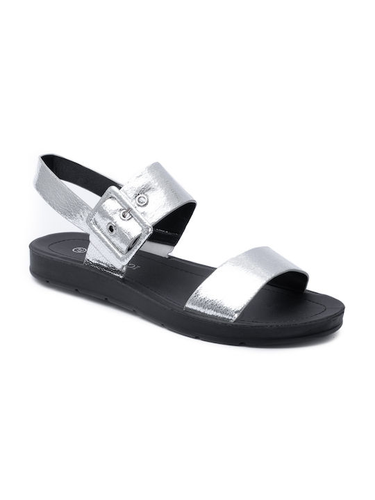 Voi & Noi Women's Flat Sandals in Silver Color