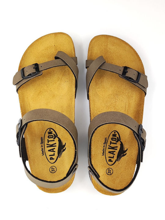 Leather Women's Flat Sandals Anatomic with Strap Chicago Taupe