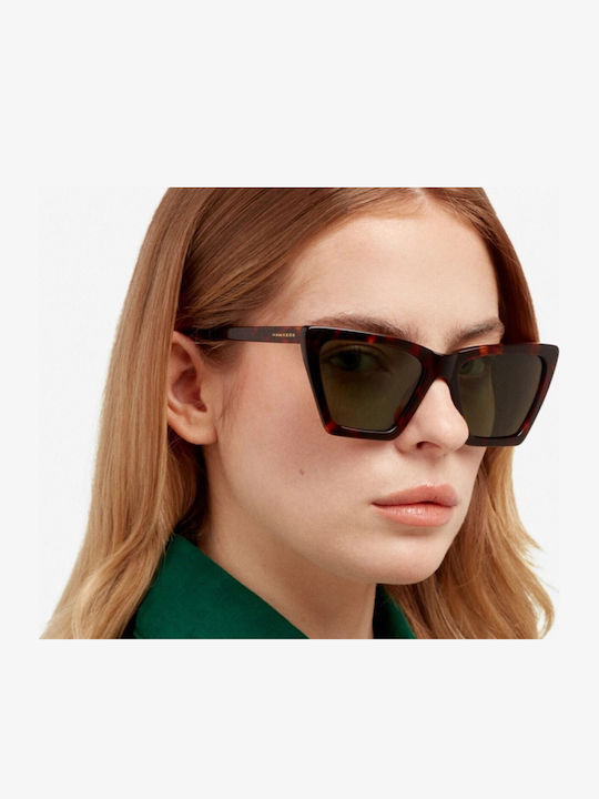 Hawkers Flush Women's Sunglasses with Brown Tartaruga Plastic Frame and Green Polarized Lens HFLU22CEXP