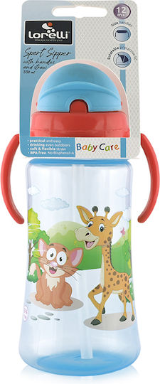 Lorelli Baby Cup with Handles and Straw made of Plastic Blue 330ml for 12m+m+