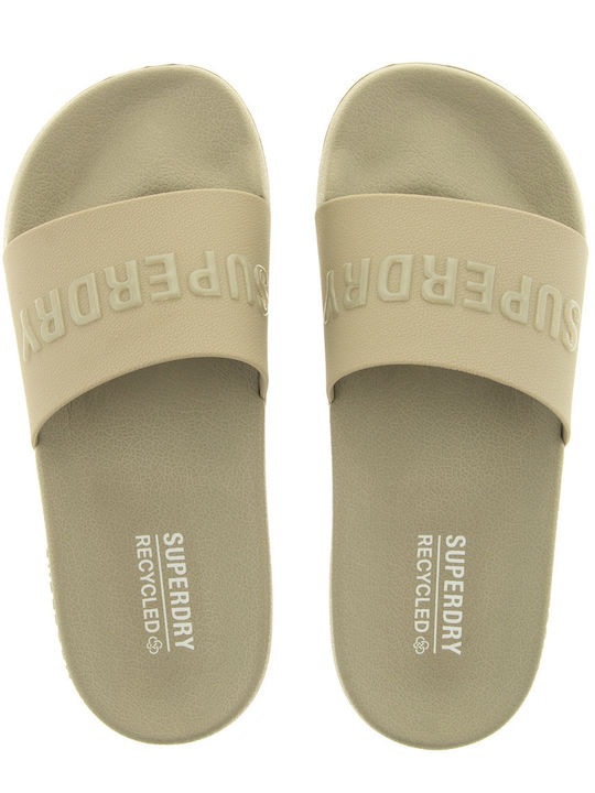 Ovin Code Logo Vegan Pool Slide Frauen Flip Flops in Beige Farbe