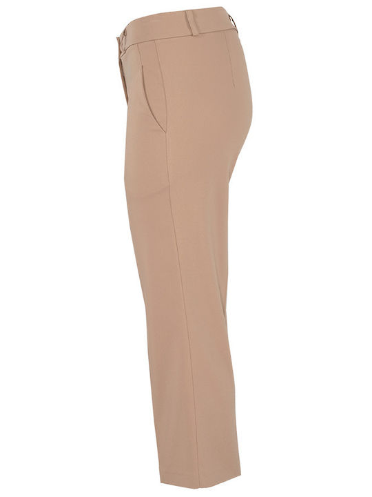 Damen Stoff Capri Hose in Schlank Passform Braun