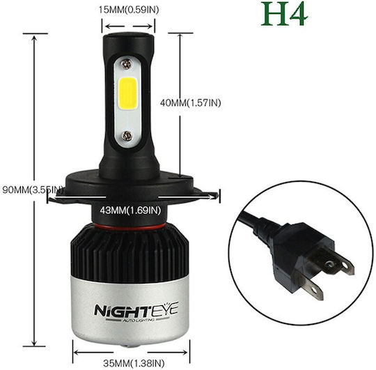 Nighteye Λάμπες Αυτοκινήτου H4 / S2 LED 6500K Ψυχρό Λευκό 24V 72W 2τμχ