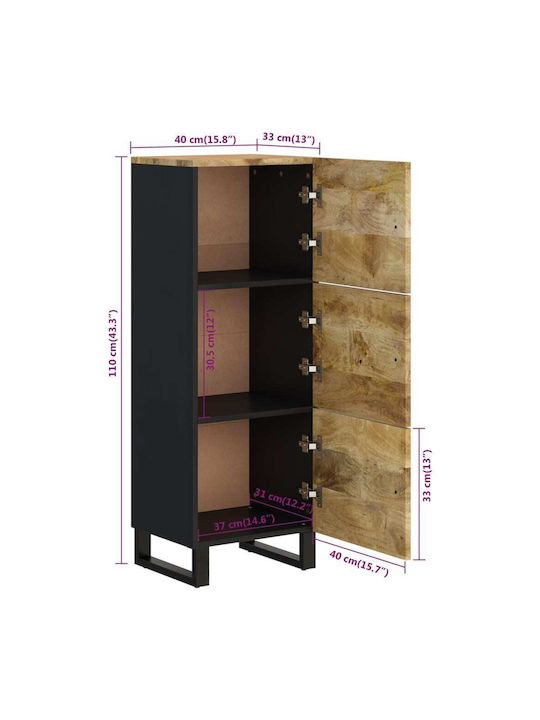 vidaXL Büroaufbewahrungsschrank aus Massivholz Natürlich 40x33x110cm