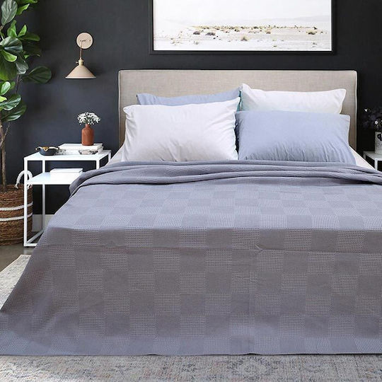 Cotton Linen Κουβέρτα Ξενοδοχείου Υπέρδιπλη Πικέ Γκρι 240x260cm 5τμχ