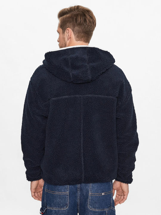Ανδρική Ζακέτα Fleece με Κουκούλα Μπλε