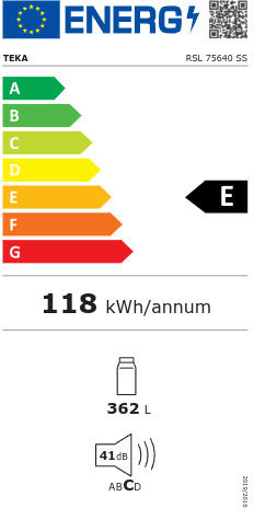 Teka Ψυγείο Συντήρησης 362lt Total NoFrost Υ185xΠ59.5xΒ61.8εκ. Inox Rsl 75640