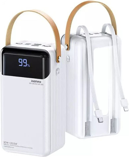 Remax RPP-565 Power Bank 60000mAh 22.5W with 2 USB-A Ports and USB-C Port Quick Charge 3.0 White