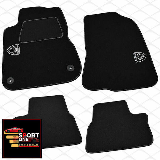 Set covorașe Peugeot 208 2012-2019 Sport Line Negru Cu Cusături Albe Broderie Albă Peugeot Set de 4 Bucăți