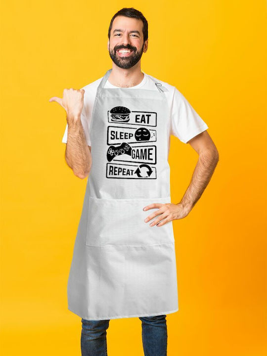 Koupakoupa Eat Sleep Game Repeat Șorț de Bucătărie Albă KP_12453_APRON-BBQ-ADULT 1buc