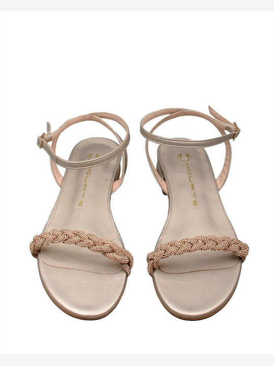 Leather Women's Flat Sandals with Strap Satur Bronze