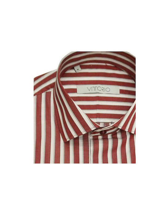 Vittorio Artist Men's Shirt Long Sleeve Cotton Striped Red