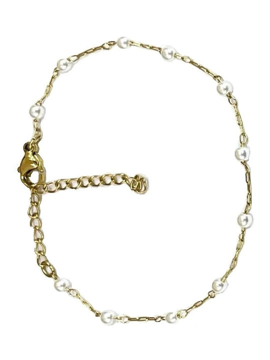 Tatu Moyo Bracelet made of Steel Gold Plated with Pearls