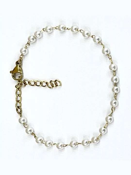 Tatu Moyo Bracelet made of Steel Gold Plated with Pearls