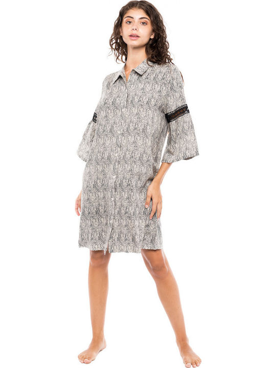 Pink Label Damen Mini Kaftan Strand Schwarz