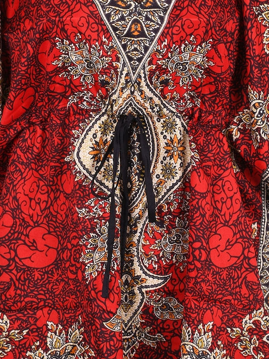 Plajă boho scurt kaftan de plajă Red