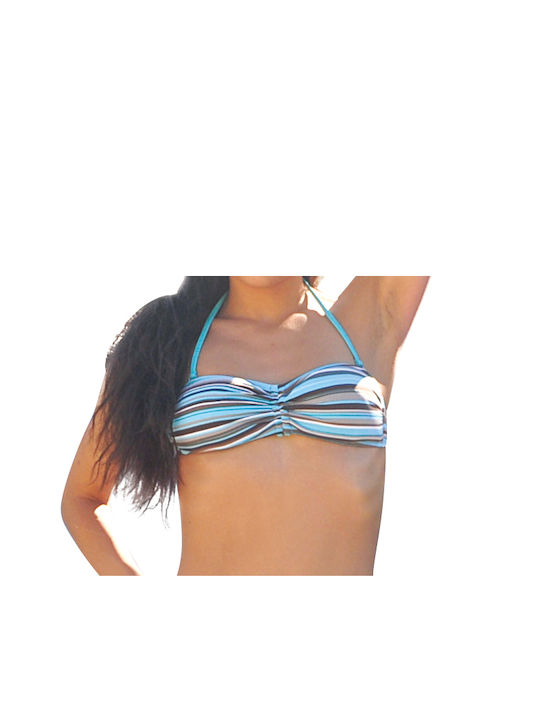 Apple Boxer Bikini Set Strapless Top & Brazil Bottom with Adjustable Straps Light Blue