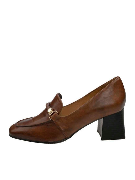 Leder Pumps mit mittelhohem Absatz Tabac Braun