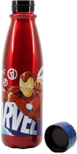 Stor Marvel Детска Бутилка За Вода От Алуминий Avengers С Винтова Капачка Non Spill Червена 600мл