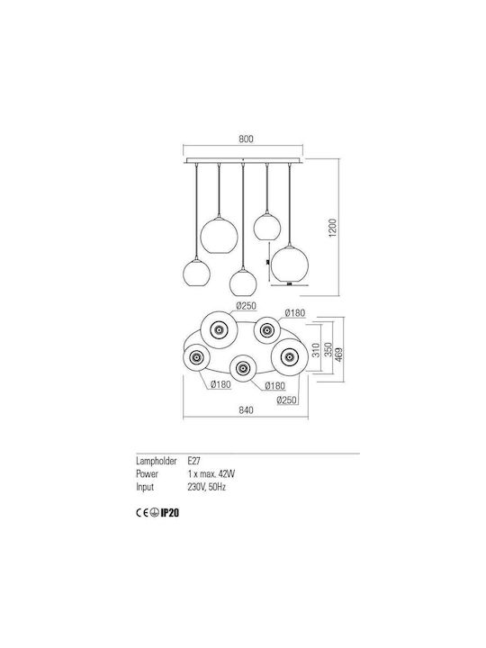 Redo Group Pendant Chandelier for 5 Bulbs E27 Silver