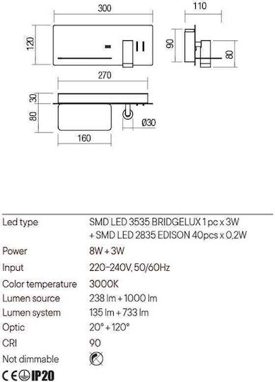 Redo Group Осветително тяло За стена LED Бял 30x12x12см. Redo Group Осветително тяло За стена LED Бял 30x12x12см.