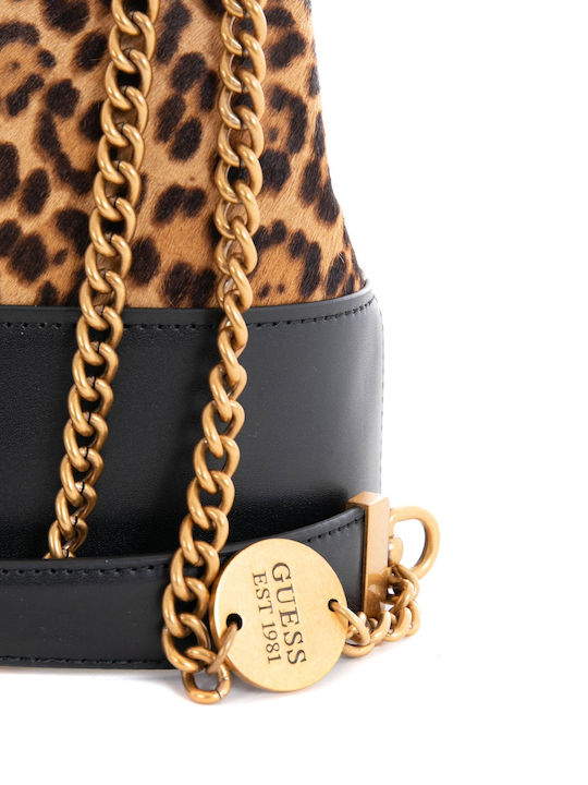 Guess HWLH8960010 Δερμάτινη Γυναικεία Τσάντα Ώμου Leopard