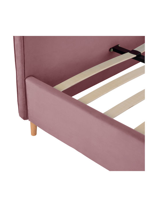 Maylin Bett Halb-Doppelbett Mit Stoff bezogen Rosa mit Latten für Matratze 120x200cm