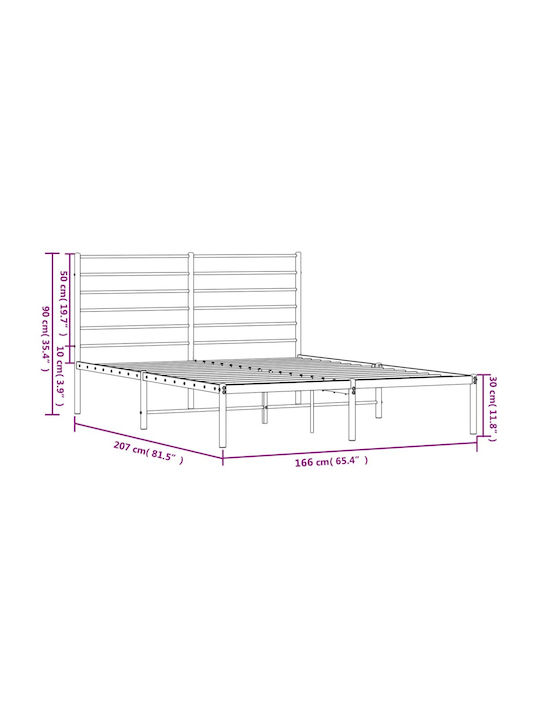 Double Metal Bed Black with Slats for Mattress 160x200cm
