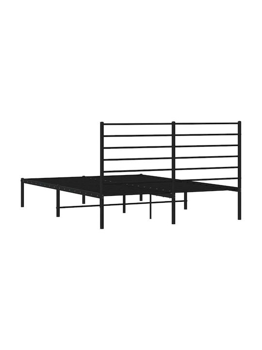 Double Metal Bed Black with Slats for Mattress 150x200cm