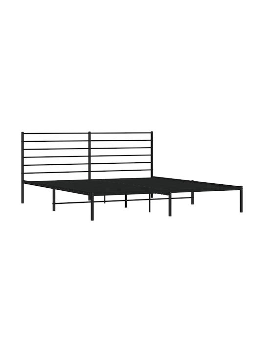 Bed King Size Metal Black with Slats for Mattress 180x200cm
