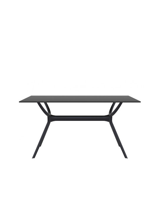 Air Outdoor Dinner Free Standing Table with Wood Surface and Polypropylene Frame Black 140x80x74cm