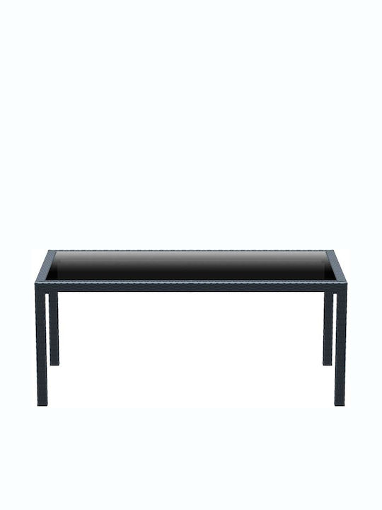 Tahiti Outdoor Dinner Free Standing Table with Glass Surface and Rattan Frame Gray 180x94x75cm