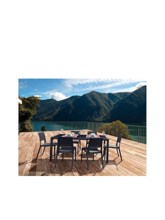 Tahiti Outdoor Dinner Free Standing Table with Glass Surface and Rattan Frame Gray 180x94x75cm