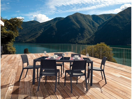 Masa pentru spații exterioare Rattan cu suprafață din sticlă Tahiti Gri 180x94x75buc