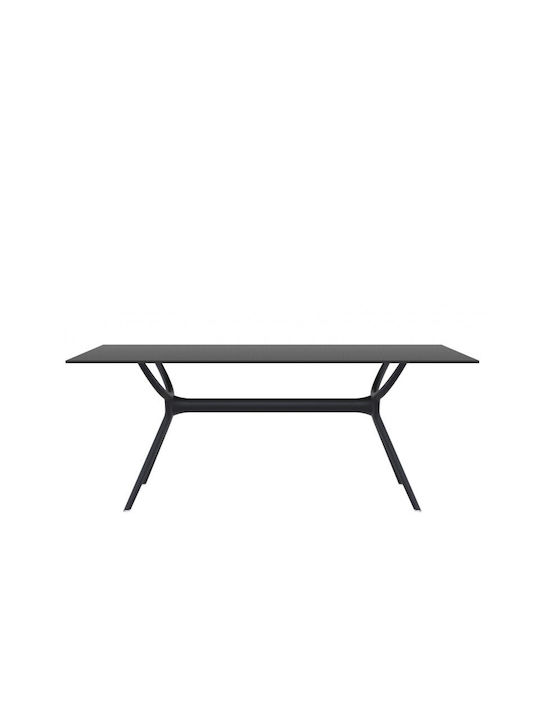 Air Outdoor Dinner Free Standing Table with Wood Surface and Polypropylene Frame Black 180x90x74cm