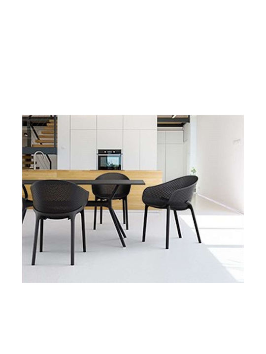Air Outdoor Dinner Free Standing Table with Wood Surface and Polypropylene Frame Black 180x90x74cm