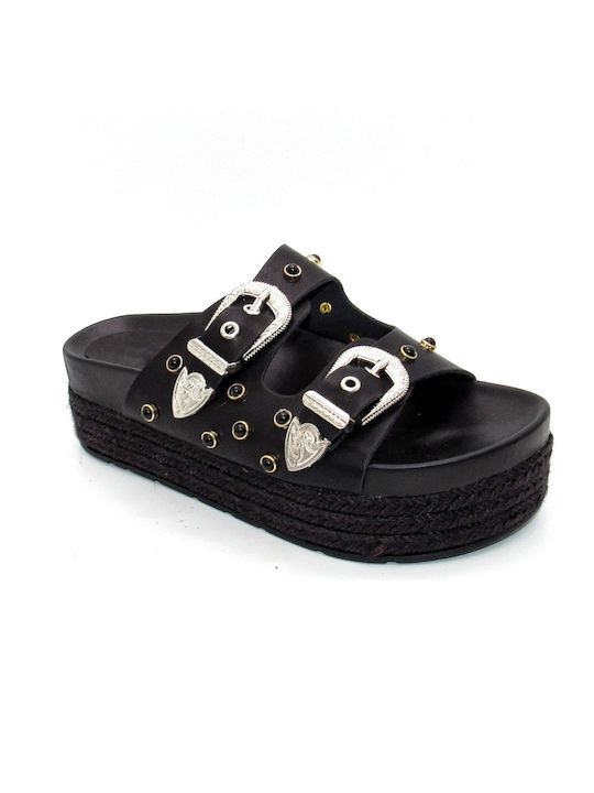 Super Mode Women's Flat Sandals Anatomic Flatforms in Black Color