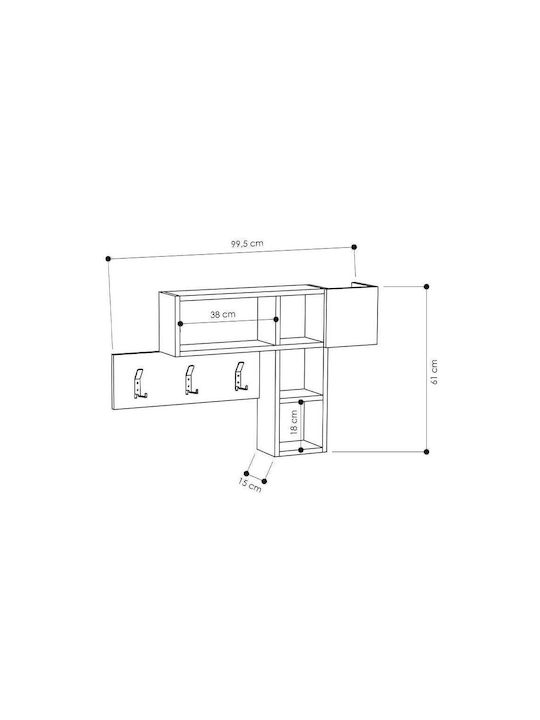 Megapap Wooden Wall Hanger Felman with 3 Slots Anthracite / Natural 99.5x15x61cm 1pc