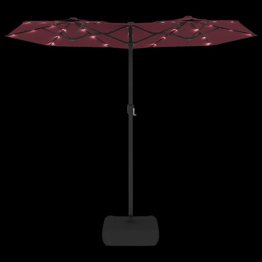 Umbrelă Rotundă Metalică Burgundy cu Bază de Susținere & Iluminare LED 3.16x1.45m 362973